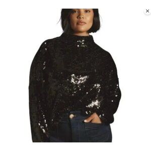Pilcro Anthropologie Cashmere Sequin Edition Cropped Sweater sz M Black NWT $268